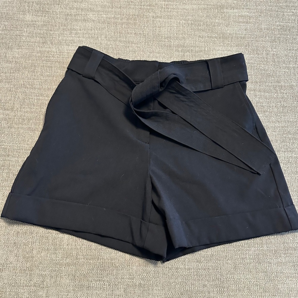 Joie Belted High Waist Shorts Womens 8 Black Cuffed Tie Waist Pocket